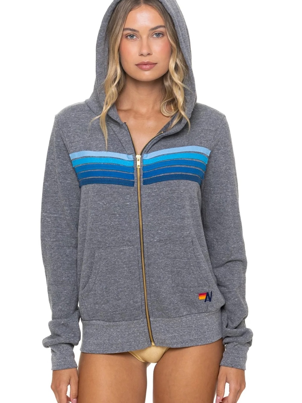 AVIATOR NATION 5 STRIPE HOODIE HEATHER GREY / BLUE
